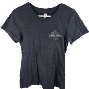 Harley Davidson Womens Black Short Sleeve Tee Des Moines Iowa Graphic Studded